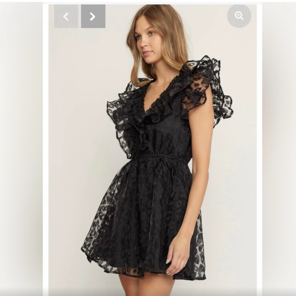 NWT Entro Black Leopard Ruffle Mini Dress